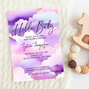Cloud baby shower purple clouds baby shower invitation