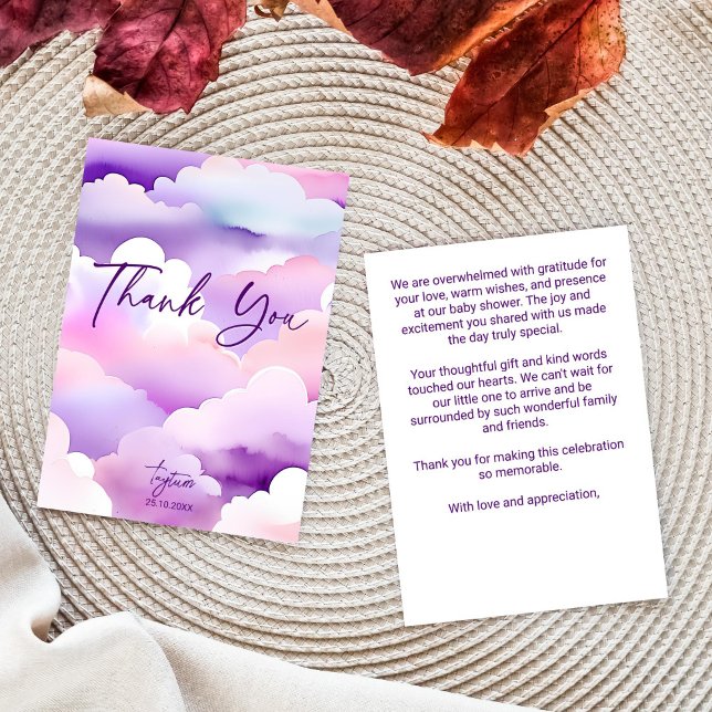Cloud baby shower purple clouds baby shower thank you card (Cloud baby shower purple clouds baby shower thank you card watercolor clouds thank you cards)