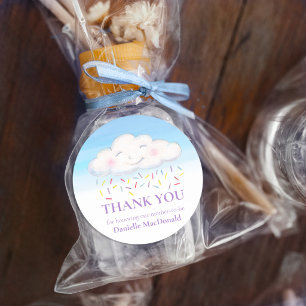 Cloud baby sprinkle watercolor thank you blue classic round sticker