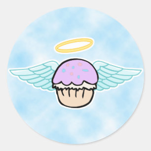 cloud background, cupcake angel no text classic round sticker