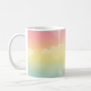 cloud background with a pastel coloured gradient. coffee mug