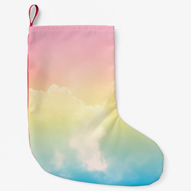 cloud background with a pastel coloured gradient.  small christmas stocking (Front)