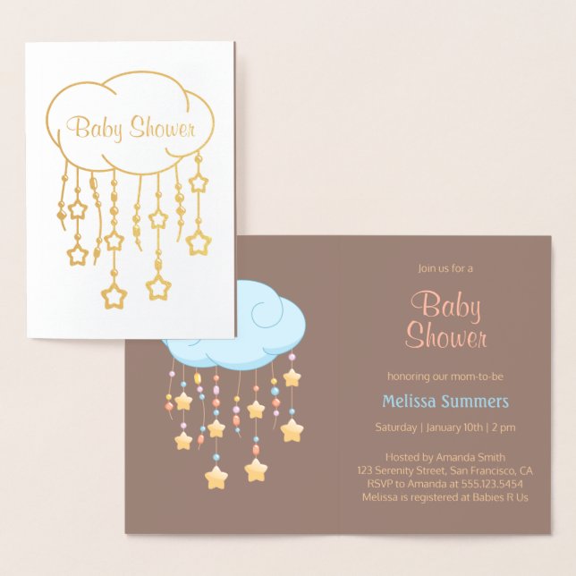 Cloud Beads Stars Mobile Baby Shower Invitation (Display)