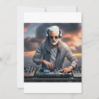 Cloud Beats: White Grey-Haired DJ Design Invitation