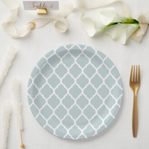 Cloud Blue and White Moroccan Quatrefoil Paper Plate