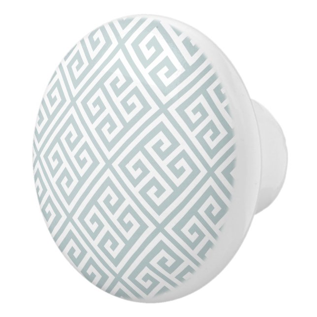 Cloud Blue Greek Key Ceramic Knob (Right)