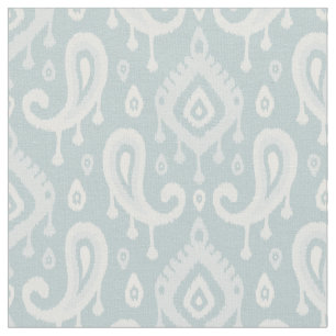 Cloud Blue Ikat Paisley Fabric