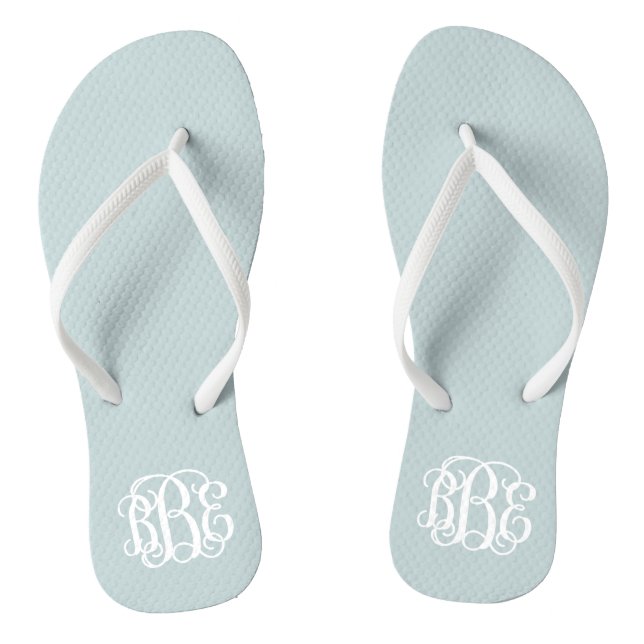 Cloud Blue Preppy Script Monogram Flip Flops (Footbed)