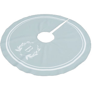 Cloud Blue Stripes and Wreath Monogram Tree Skirt