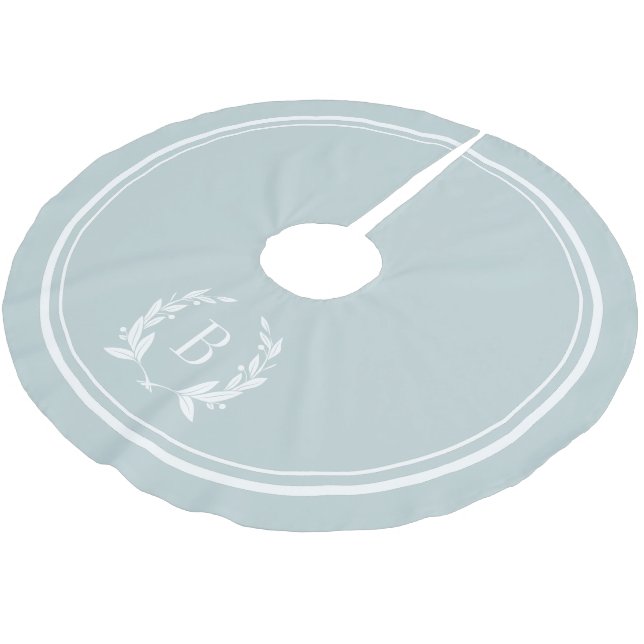 Cloud Blue Stripes and Wreath Monogram Tree Skirt (Angled)