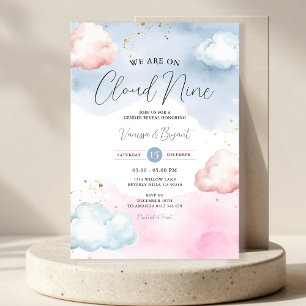 Cloud Blush Pink & Blue Gender Reveal Gold Glitter Invitation