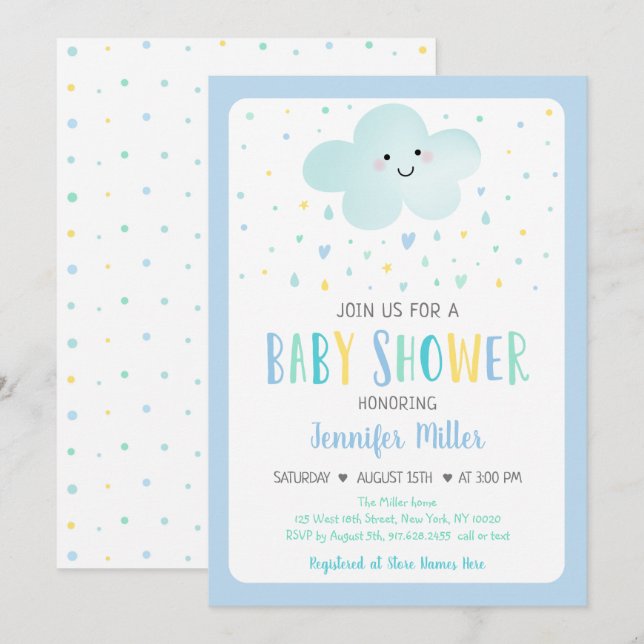 Cloud Boy Baby Shower Invitation (Front/Back)