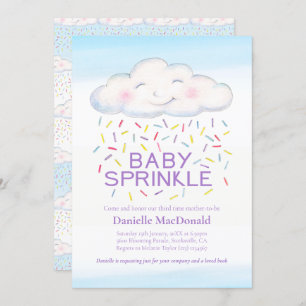 Cloud candy baby sprinkle colourful watercolor invitation