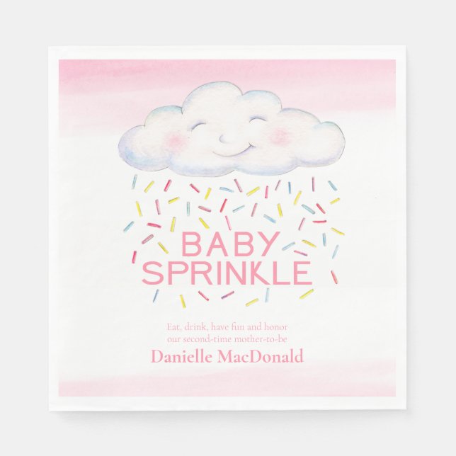 Cloud candy baby sprinkle pink watercolor art napkin (Front)