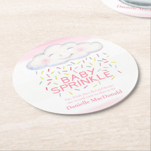 Cloud candy pink baby sprinkle colourful watercolo round paper coaster