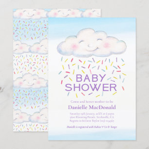 Cloud candy sprinkles watercolor baby shower invitation