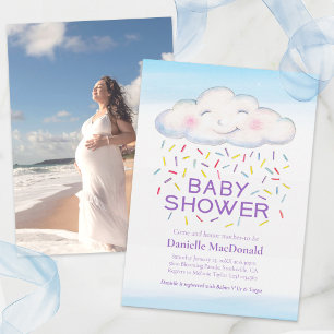 Cloud candy sprinkles watercolor baby shower photo invitation