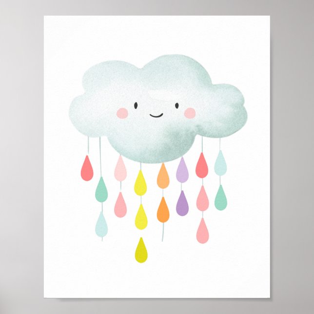 Cloud Colorful Raindrops Nursery Print Baby Shower (Front)