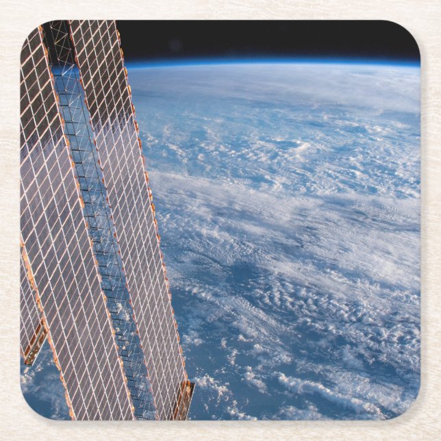 Cloud-Covered Tasman And Coral Seas. Square Paper Coaster (Front)