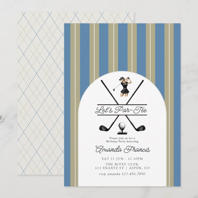 Cloud Dancer, Sage Green & Dusty Blue Ladies Golf  Invitation (Front/Back)
