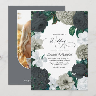 Cloud Grey, Charcoal Slate & Soft White Wedding Invitation