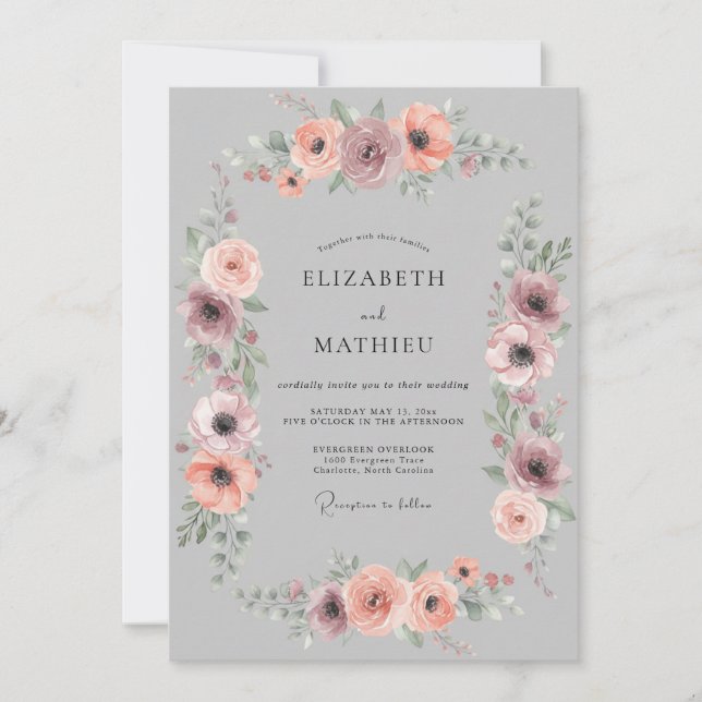 Cloud Grey Muted Anemone Wedding Invitation (Front)