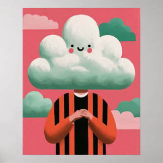 Cloud Head Character Surreal Quirky Art Poster