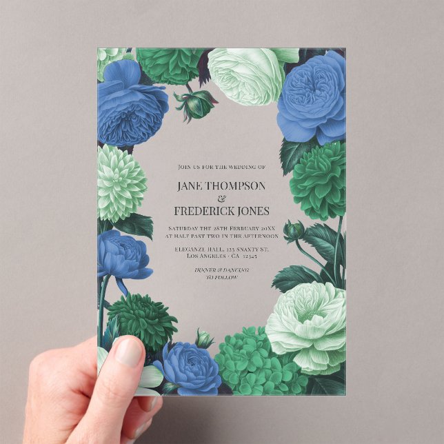Cloud Mint, Alpine Blue & Evergreen Mist Wedding Acrylic Invitations (Insitu (Handheld))