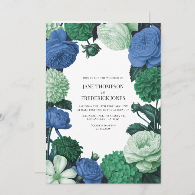 Cloud Mint, Alpine Blue & Evergreen Mist Wedding Invitation (Front/Back)