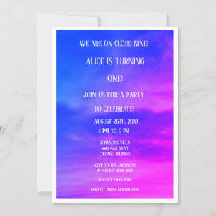 Cloud Nine 1st First Birthday QR Code Pink Blue Invitation