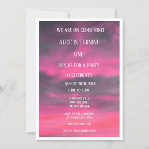 Cloud Nine 1st Girls First Birthday QR Code Pink Invitation
