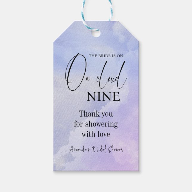 Cloud Nine 9 Calligraphy Blue Bridal Shower Favour Gift Tags (Front)
