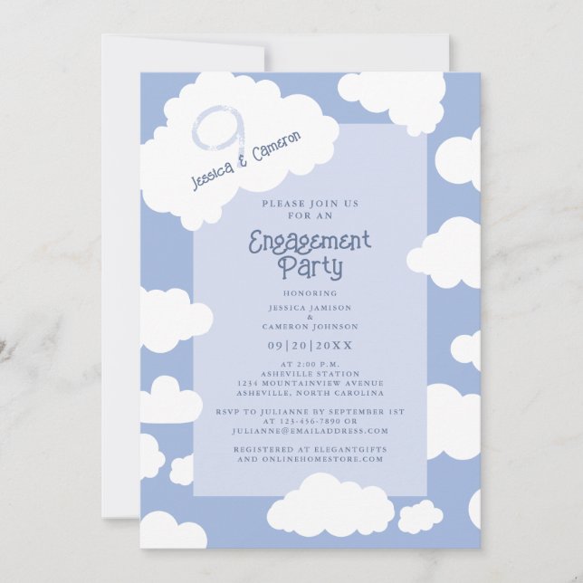 Cloud Nine 9 Cute Fun Wedding Engagement Party Invitation (Front)