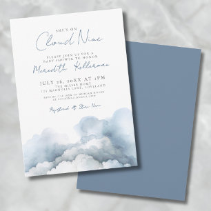 Cloud Nine 9 Elegant Blue Baby Shower Invitation