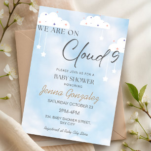 Cloud Nine 9 Sky Baby Boy Baby Shower Invitation