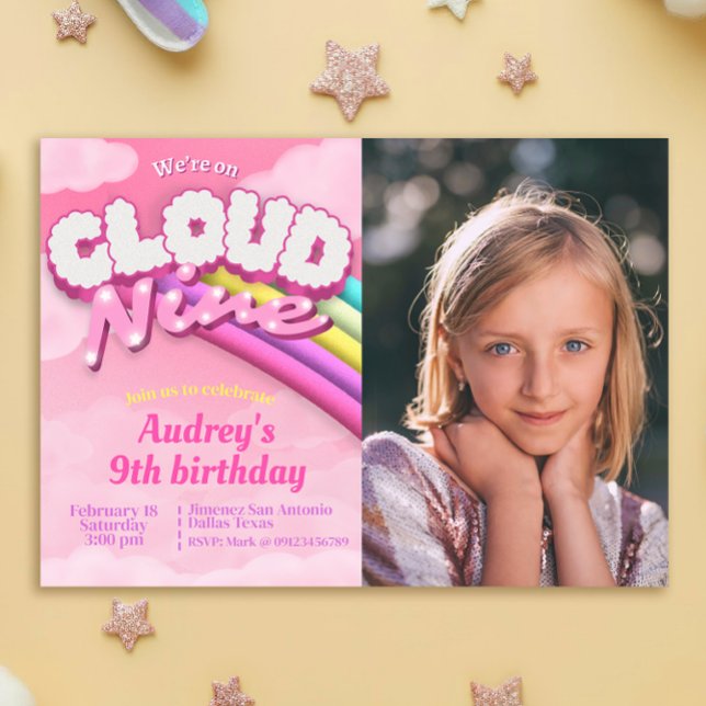 Cloud Nine - 9th Birthday - Girl Invitation (Cloud Nine - 9th Birthday - Girl Invitation)