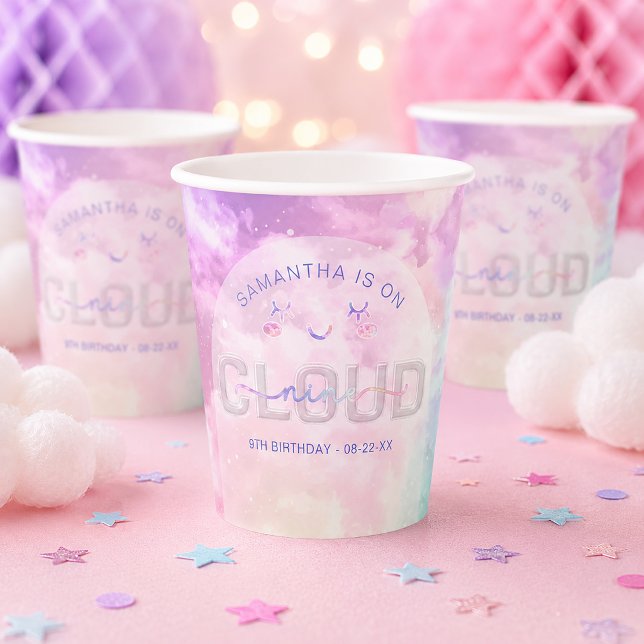 Cloud Nine 9th Birthday Paper Cups – Kawaii Pastel (Birthday Party Paper Cups)