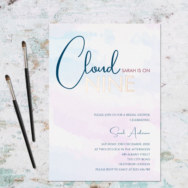 Cloud Nine Abstract Blue Rose Gold Bridal Shower (Creator Uploaded)