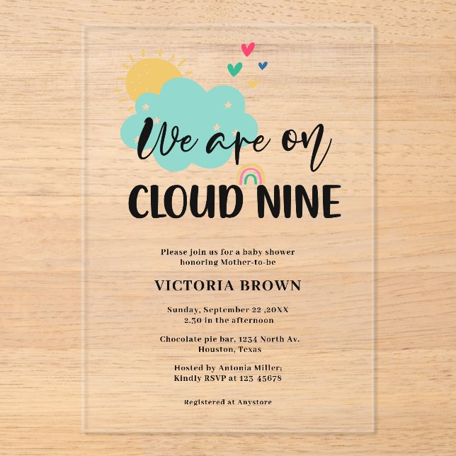 Cloud NIne Baby Shower  Acrylic Invitations (Front)