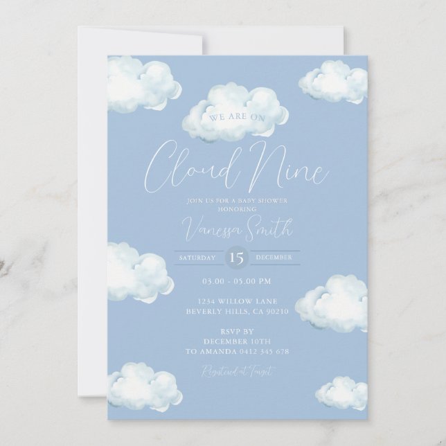 Cloud Nine Baby Shower Blue Cloud Invitation (Front)