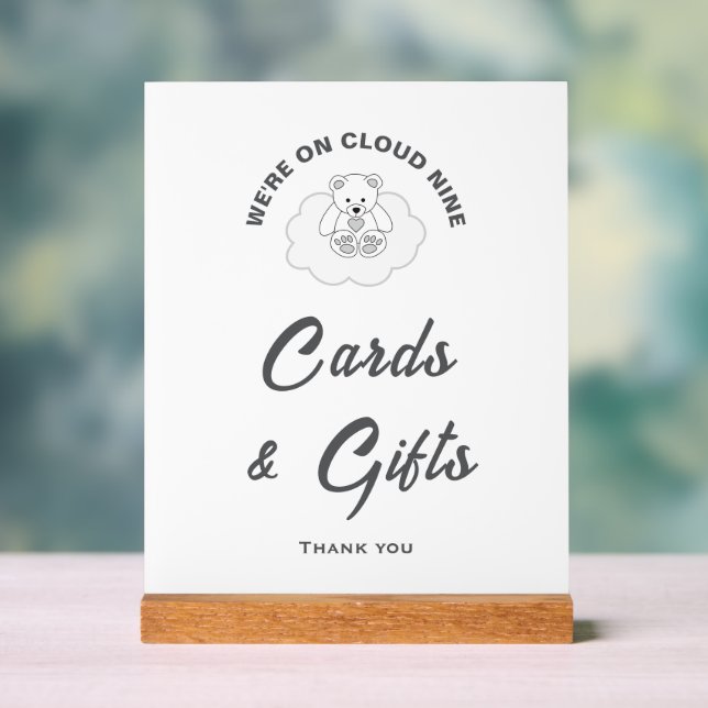 Cloud Nine Baby Shower Cards & Gifts Sign (Neutral)