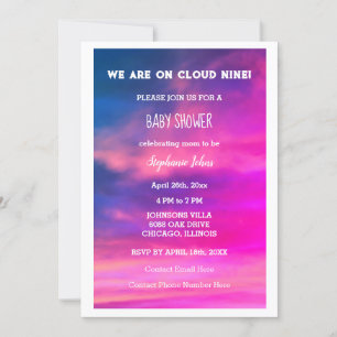 Cloud Nine Baby Shower Colourful Pink Art QR Code Invitation