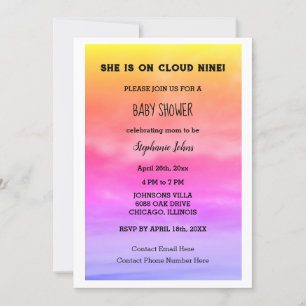 Cloud Nine Baby Shower QR Code Baby Girl Pink Art Invitation