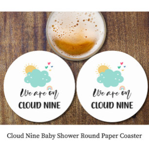Cloud Nine Baby Shower Round Paper Coaster