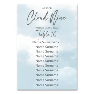 Cloud nine baby shower table number cards