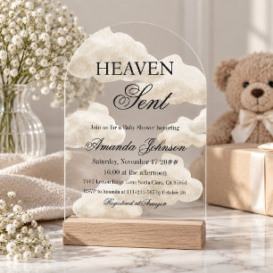 Cloud Nine Beige Gender Neutral Sky Baby Shower Acrylic Invitations