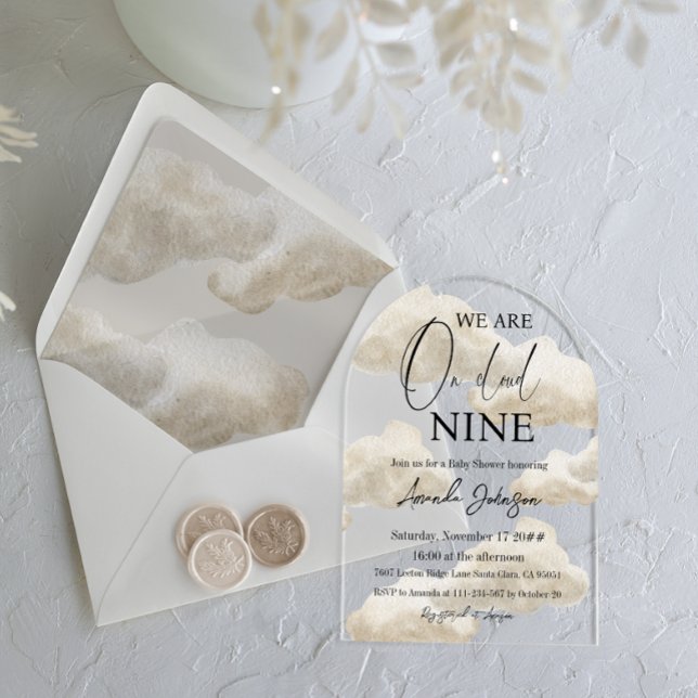 Cloud Nine Beige Gender Neutral Sky Baby Shower Acrylic Invitations (Creator Uploaded)