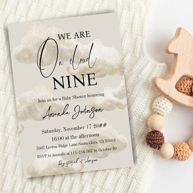 Cloud Nine Beige Gender Neutral Sky Baby Shower Invitation (Creator Uploaded)