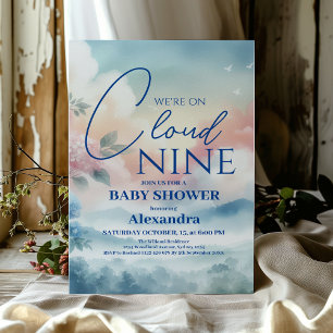 Cloud nine blue baby boy baby shower  invitation
