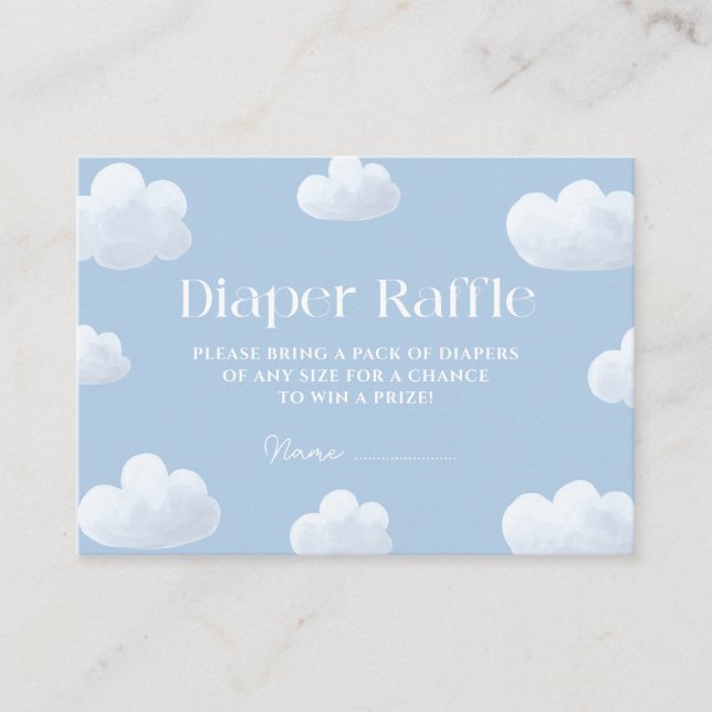 Cloud Nine Blue Baby Shower Diaper Raffle Enclosure Card (Front)